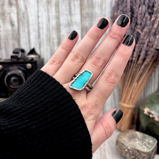 Blue Turquoise Stone Ring Fine Silver Size 9.5 / Foxlark Collection - One of a Kind