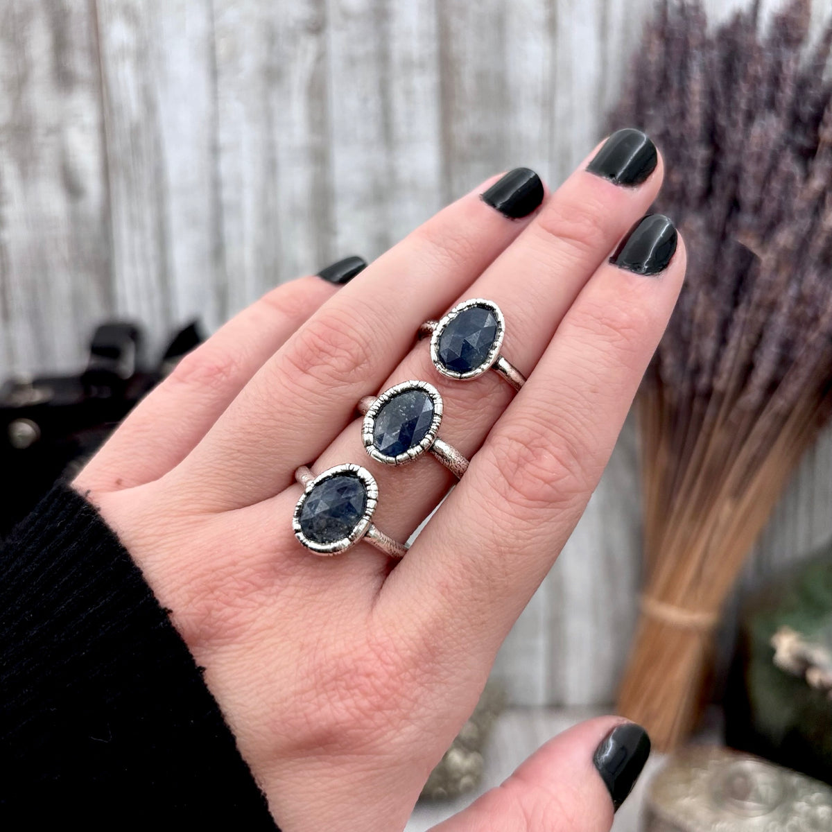 Fine silver sapphire ring with faceted stone, available in sizes 5 to 11, from the FOXLARK collection.