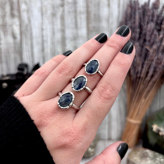 Sapphire Ring Fine Silver Small faceted Stone Ring Size 5 6 7 8 9 10 11 / Foxlark Collection