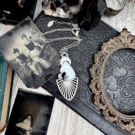 Moss & Moon Collection - Rainbow Moonstone With Black Tourmaline Statement Necklace in Fine Silver / One of a Kind