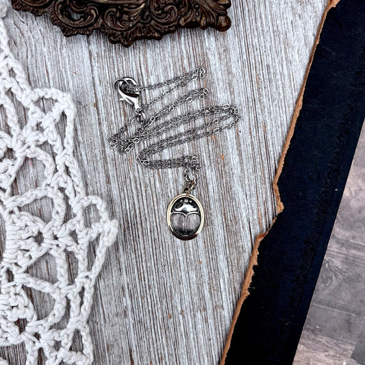 Tiny Talisman Collection - Sterling Silver Gold Scarab Necklace Pendant /