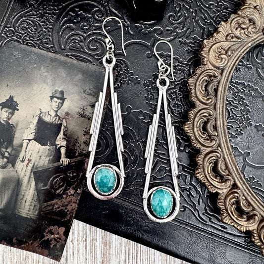 Ammonite Fine Silver Crystal Dangle Earrings / Long Dangle Witchy Earrings