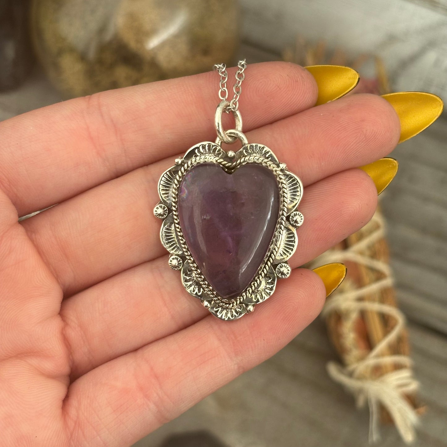 Amethyst Crystal Heart Necklace in Sterling Silver -Designed by FOXLARK Collection