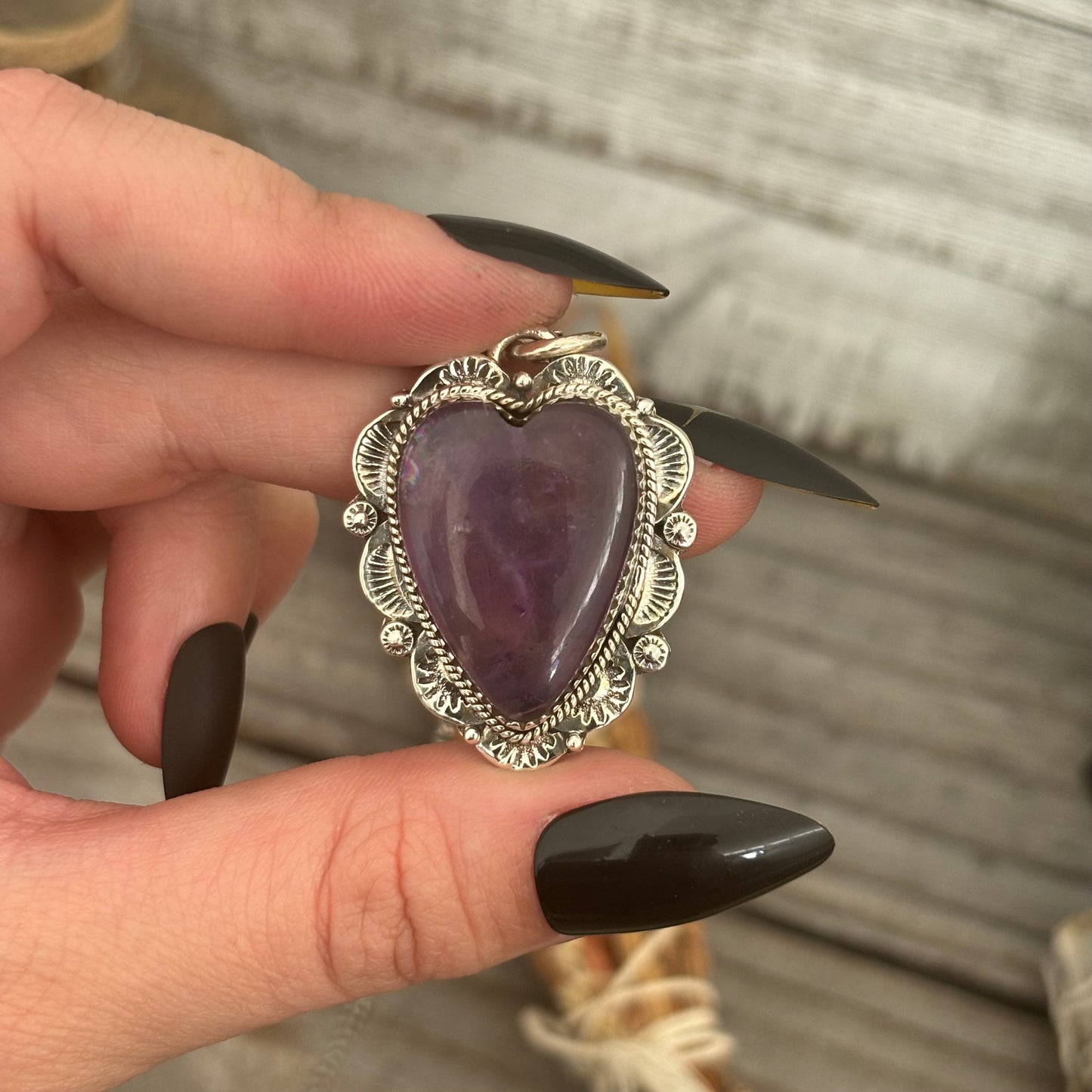 Amethyst Crystal Heart Necklace in Sterling Silver -Designed by FOXLARK Collection