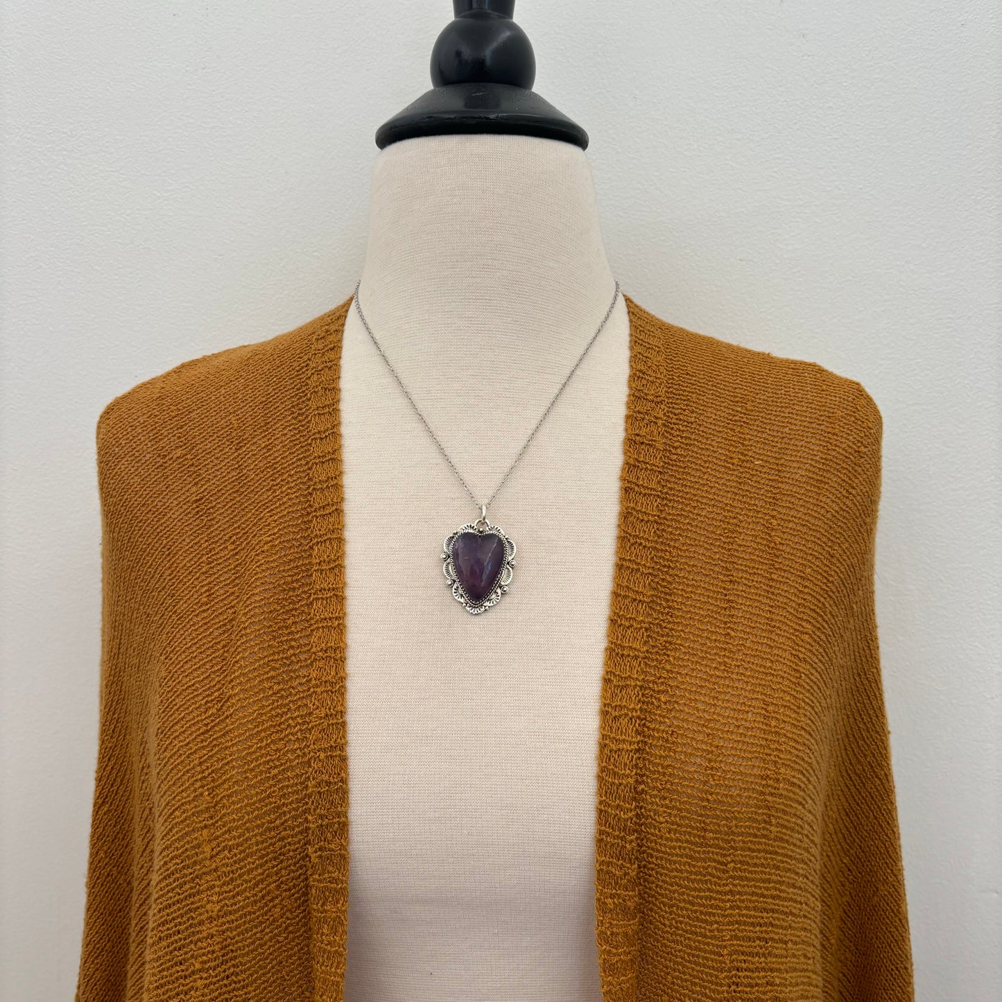 Amethyst Crystal Heart Necklace in Sterling Silver -Designed by FOXLARK Collection