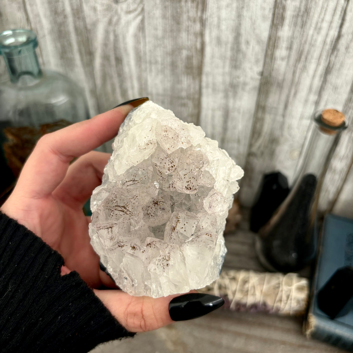 Self-standing amethyst geode crystal cluster from FoxlarkCrystals, showcasing purple crystals and rugged natural formation.