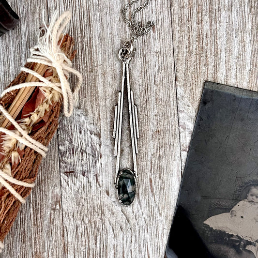Moss Agate Crystal Necklace in Fine Silver / Foxlark Collection - One of a Kind