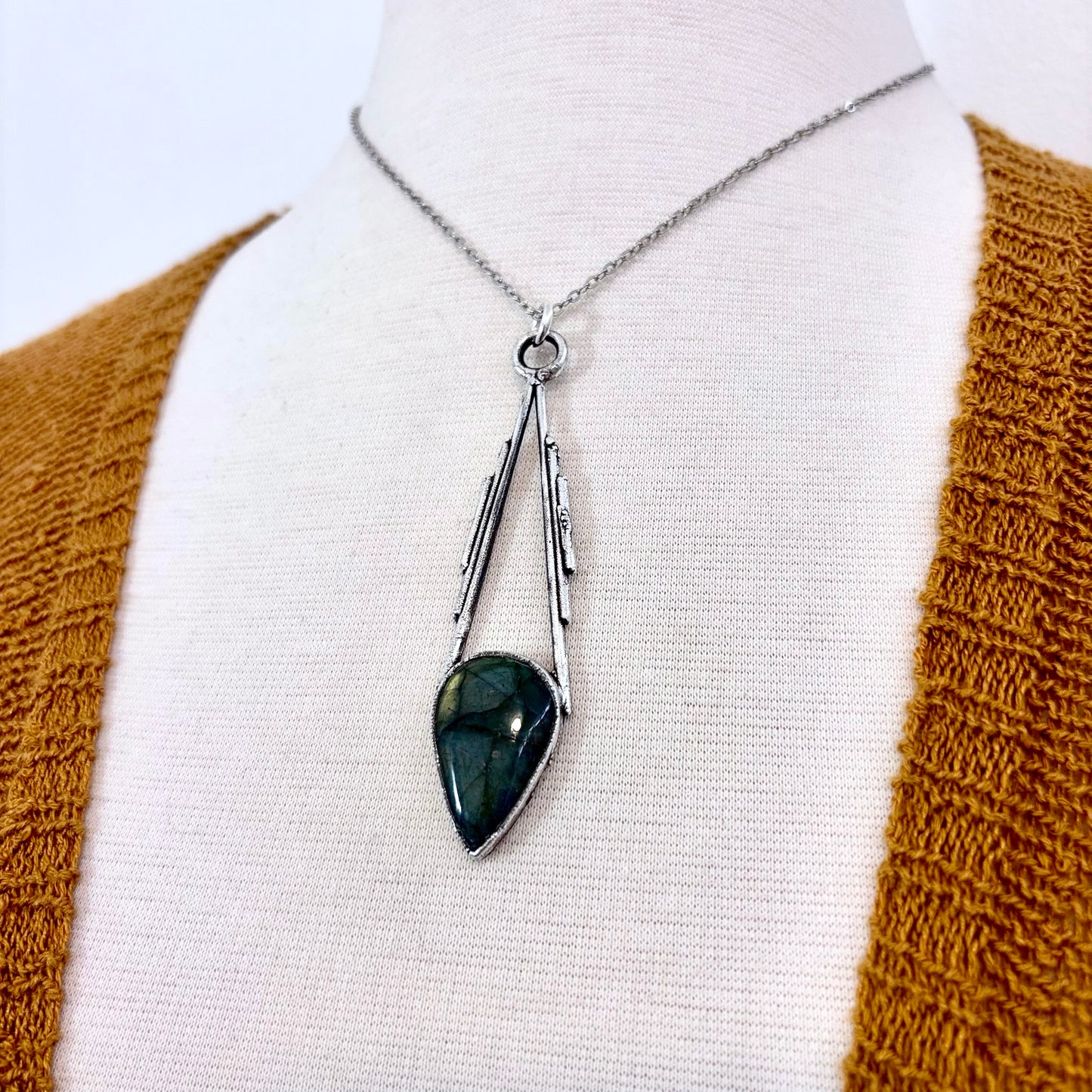 Blue Labradorite Crystal Necklace in Fine Silver / Foxlark Collection - One of a Kind