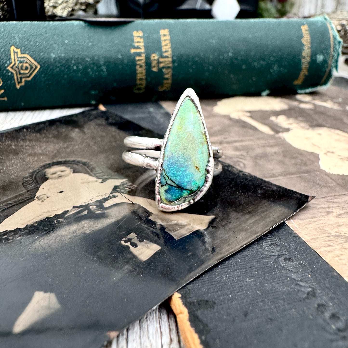 Handmade Sterling Opal Ring in Fine Silver / Size 7 8 9 9.5 / Foxlark Collection FOXLARK