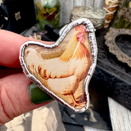 Vintage Chicken (Medium)- Fine Silver Ring Size 7.5 The Paper Projects Collection / One of a Kind