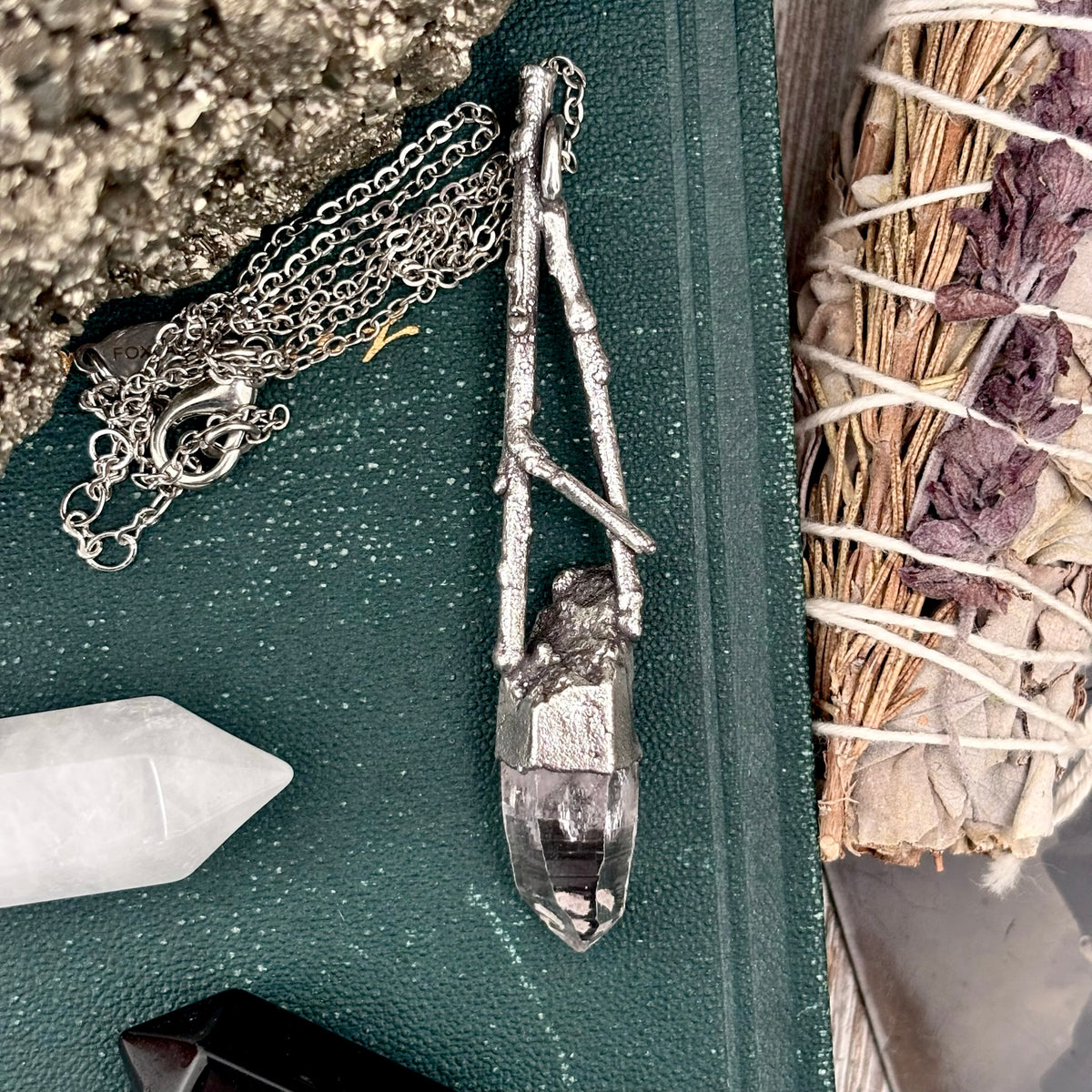 Foxtark Vera Cruz Amethyst Crystal Necklace in silver from the Sticks & Stones collection, featuring a vibrant purple amethyst pendant.