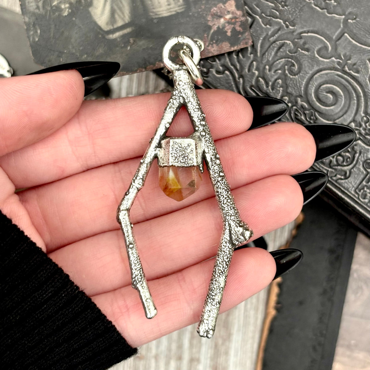 FoXLARK Garden Quartz Crystal necklace with silver sticks, part of the Sticks & Stones collection, featuring a delicate quartz pendant.