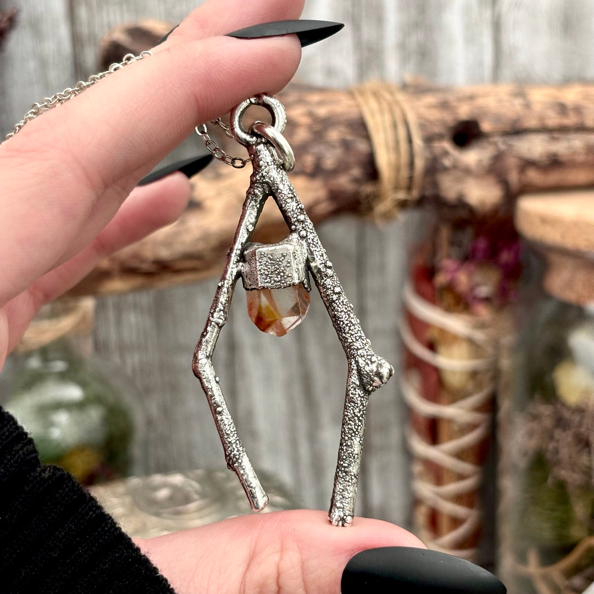 Silver Garden Quartz Crystal necklace from FOXLARK's Sticks & Stones collection featuring a polished quartz pendant on a silver chain.