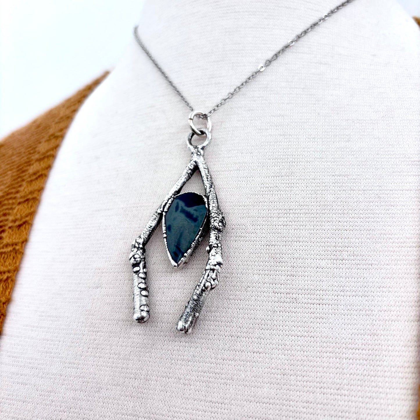 Spiderweb Obsidian Crystal Necklace in Silver /Sticks & Stones Collection