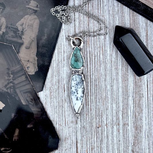 Multi Stone Turquoise Dendritic Agate Crystal Necklace Fine Silver / Foxlark Collection
