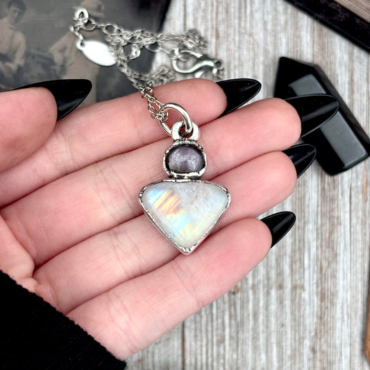 Multi Stone Star Ruby Rainbow Moonstone Crystal Necklace Fine Silver / Foxlark Collection