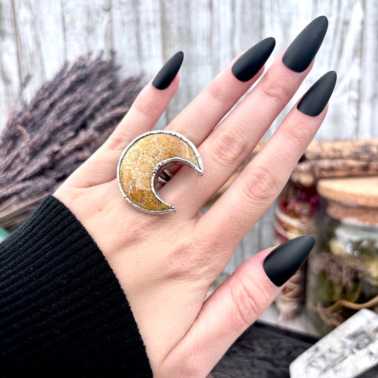 Fossilized Coral Crystal Ring Fine Silver Size 5.5 / Foxlark Collection - One of a Kind