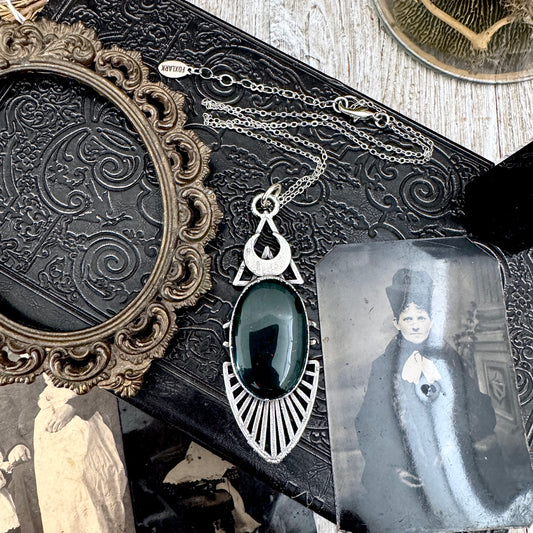 Moss & Moon Collection - Bloodstone Statement Necklace in Fine Silver / One of a Kind