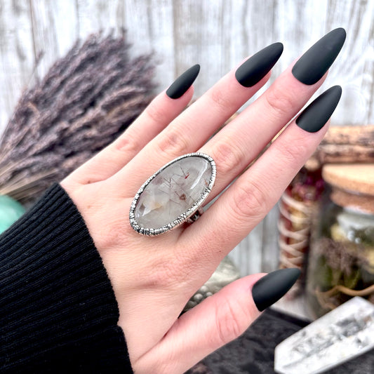 Rutilated Quartz Crystal Ring Fine Silver Size 8 / Foxlark Collection - One of a Kind