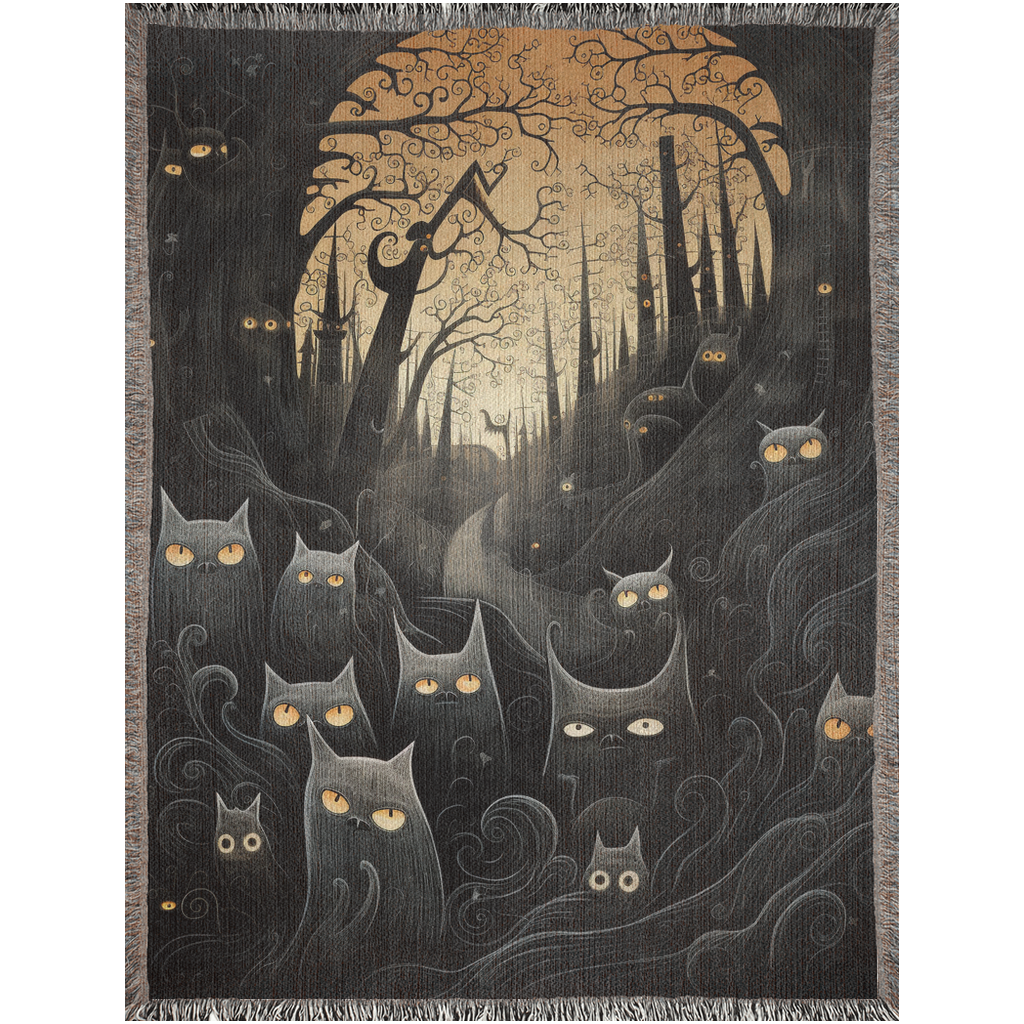 Black Cat Moon Woven Blanket - Foxlark Crystal Jewelry