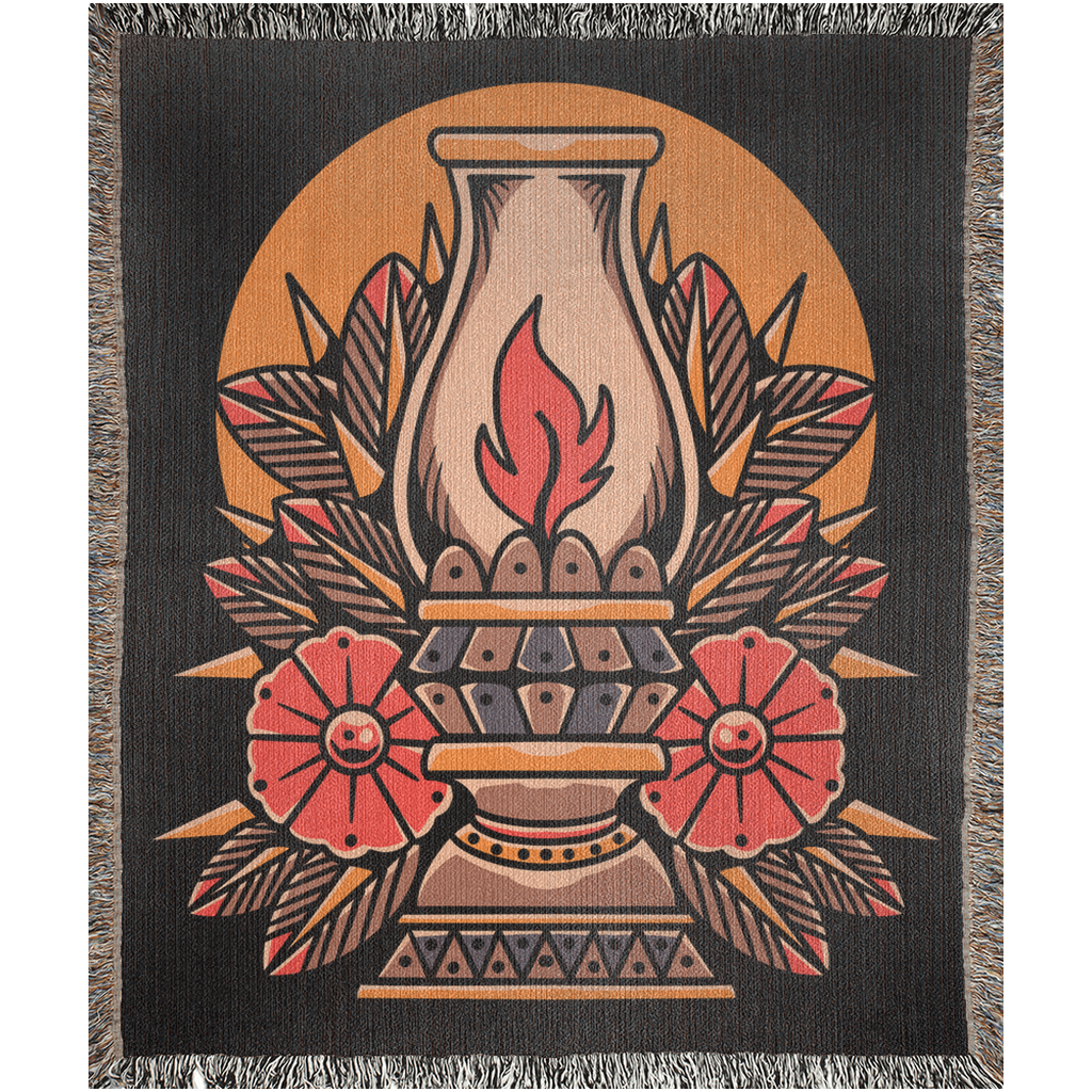Lantern Traditional Tattoo Style - Woven Blanket - Foxlark Crystal Jewelry