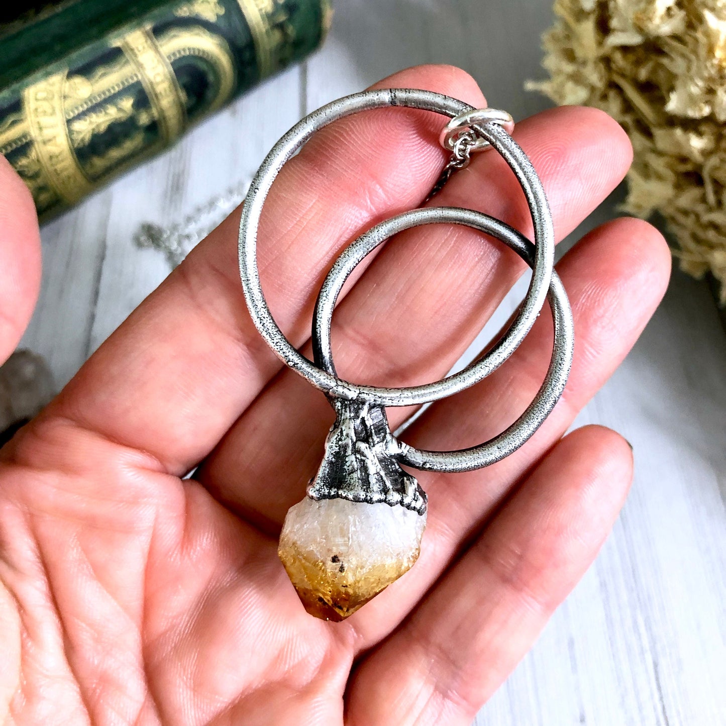 Large Citrine Necklace / Big Crystal Necklace Silver / Natural Crystal Jewelry