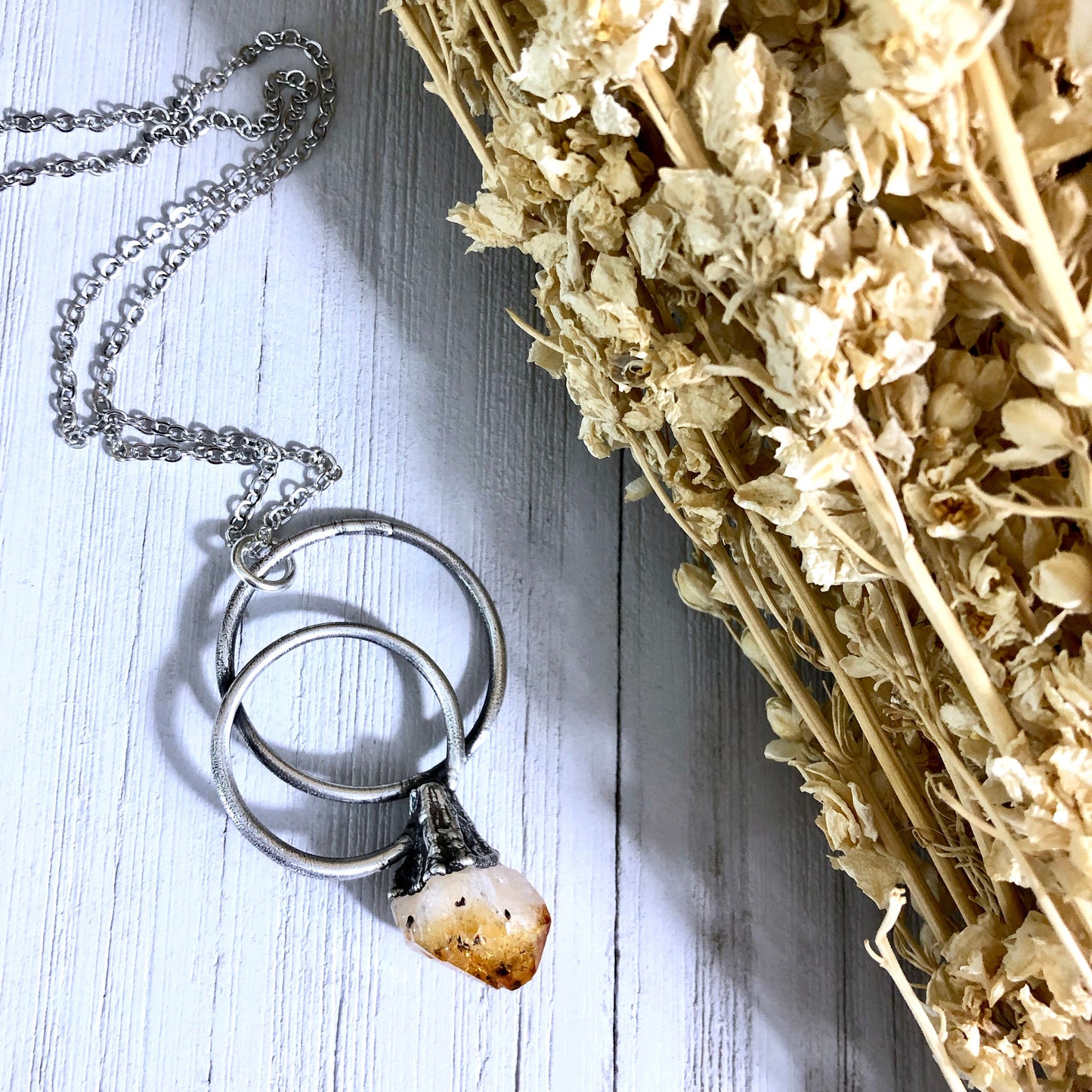 Large Citrine Necklace / Big Crystal Necklace Silver / Natural Crystal Jewelry