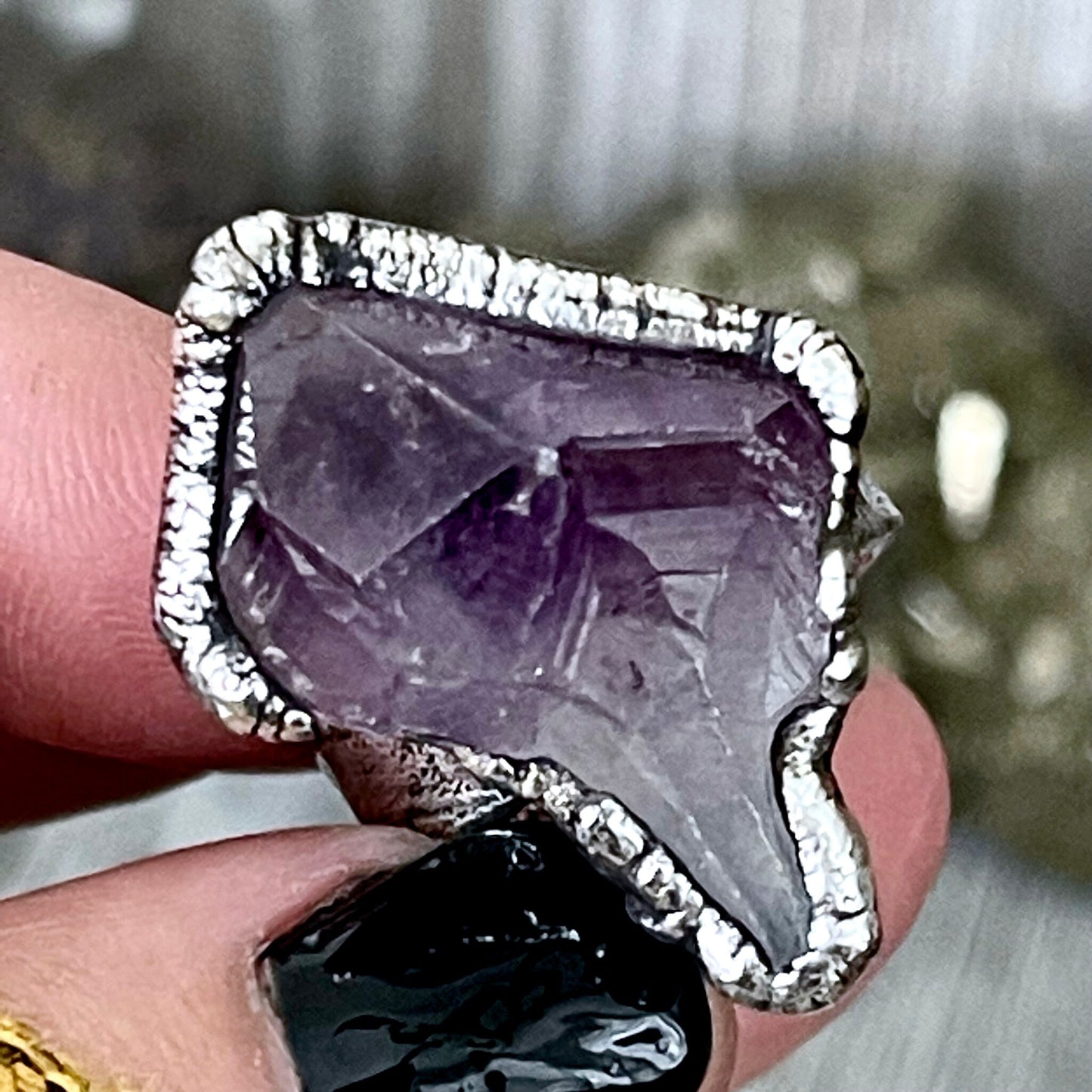 Size 6.5 Big Raw Amethyst Purple Crystal Ring in Fine Silver / Foxlark Collection - One of a Kind - Foxlark Crystal Jewelry