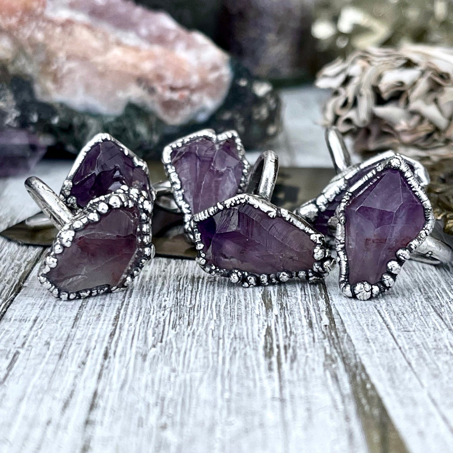 Raw Amethyst Purple Crystal Ring in Fine Silver Size 5 6 7 8 9 / Foxlark Collection - One of a Kind