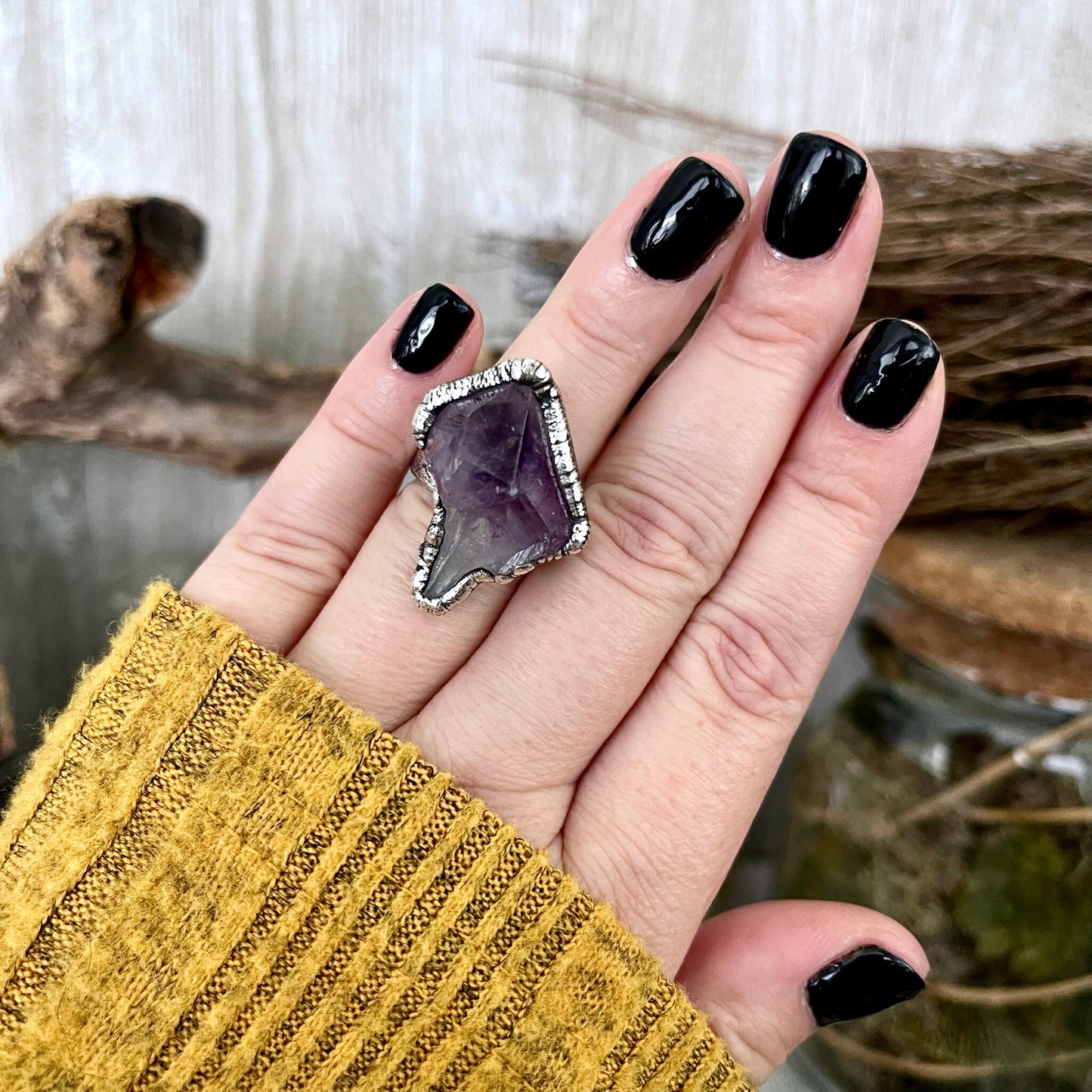 Size 6.5 Big Raw Amethyst Purple Crystal Ring in Fine Silver / Foxlark Collection - One of a Kind - Foxlark Crystal Jewelry