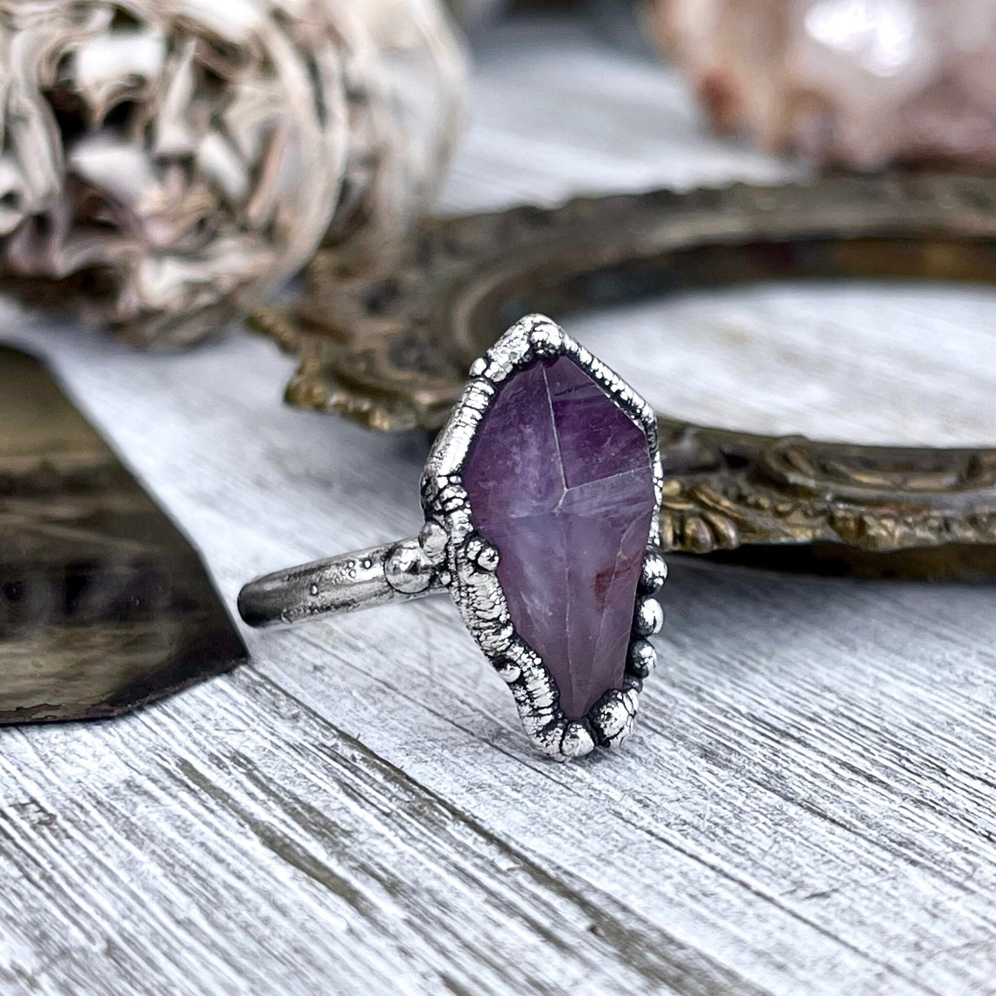 Raw Amethyst Purple Crystal Ring in Fine Silver Size 5 6 7 8 9 / Foxlark Collection - One of a Kind