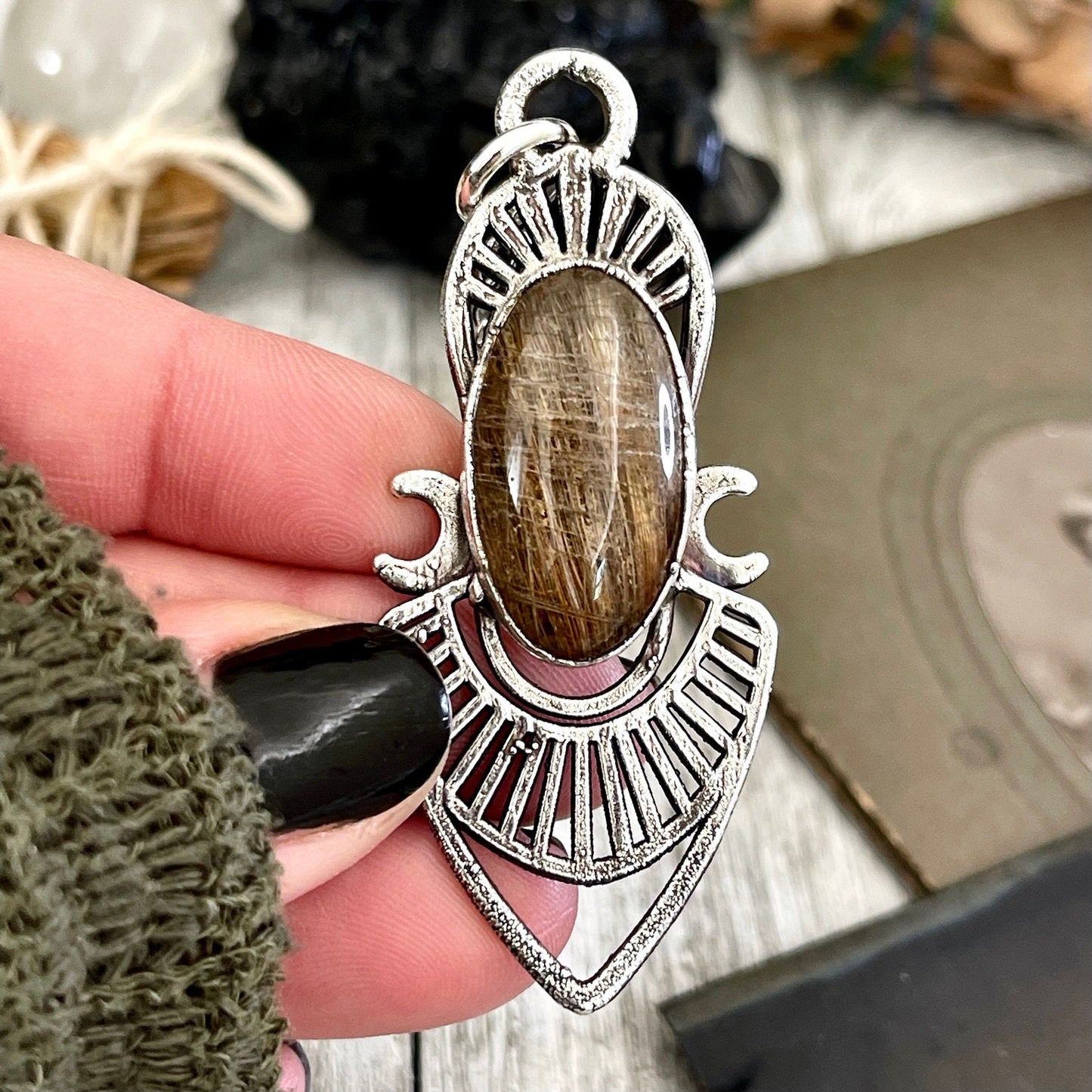 Moss & Moon Collection - Rutile Quartz Statement Necklace set in Fine Silver / One of a Kind - by Foxlark
