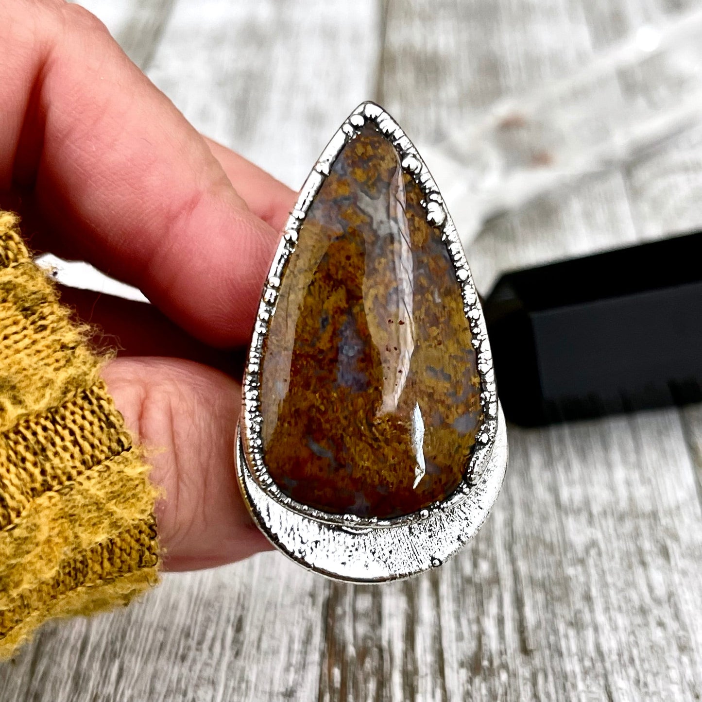 Size 9.5 Silver Natural Fancy Moss Agate Crystal Statement Ring / Foxlark Collection - One of a Kind