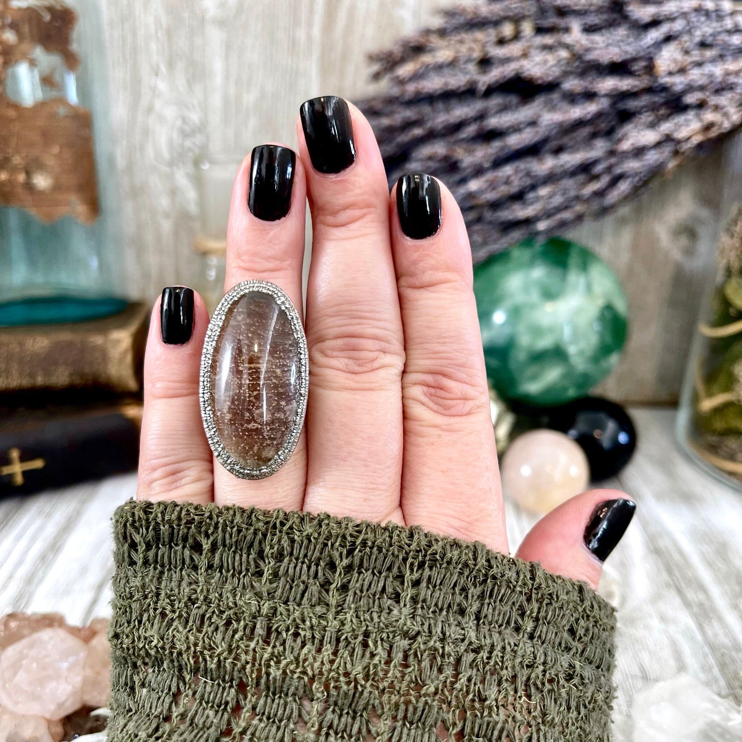 Size 6 Big Garden Quartz Crystal Statement Ring in Fine Silver / Foxlark Collection - One of a Kind // Bohemian Stone Jewelry