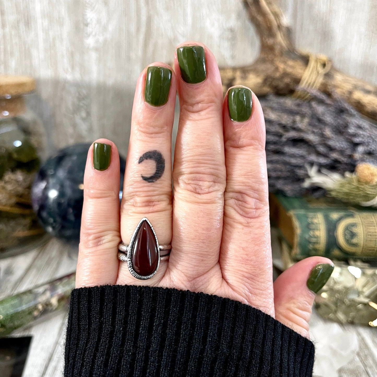 Teardrop Red Carnelian Ring Fine Silver Size 6 7 / Foxlark Collection