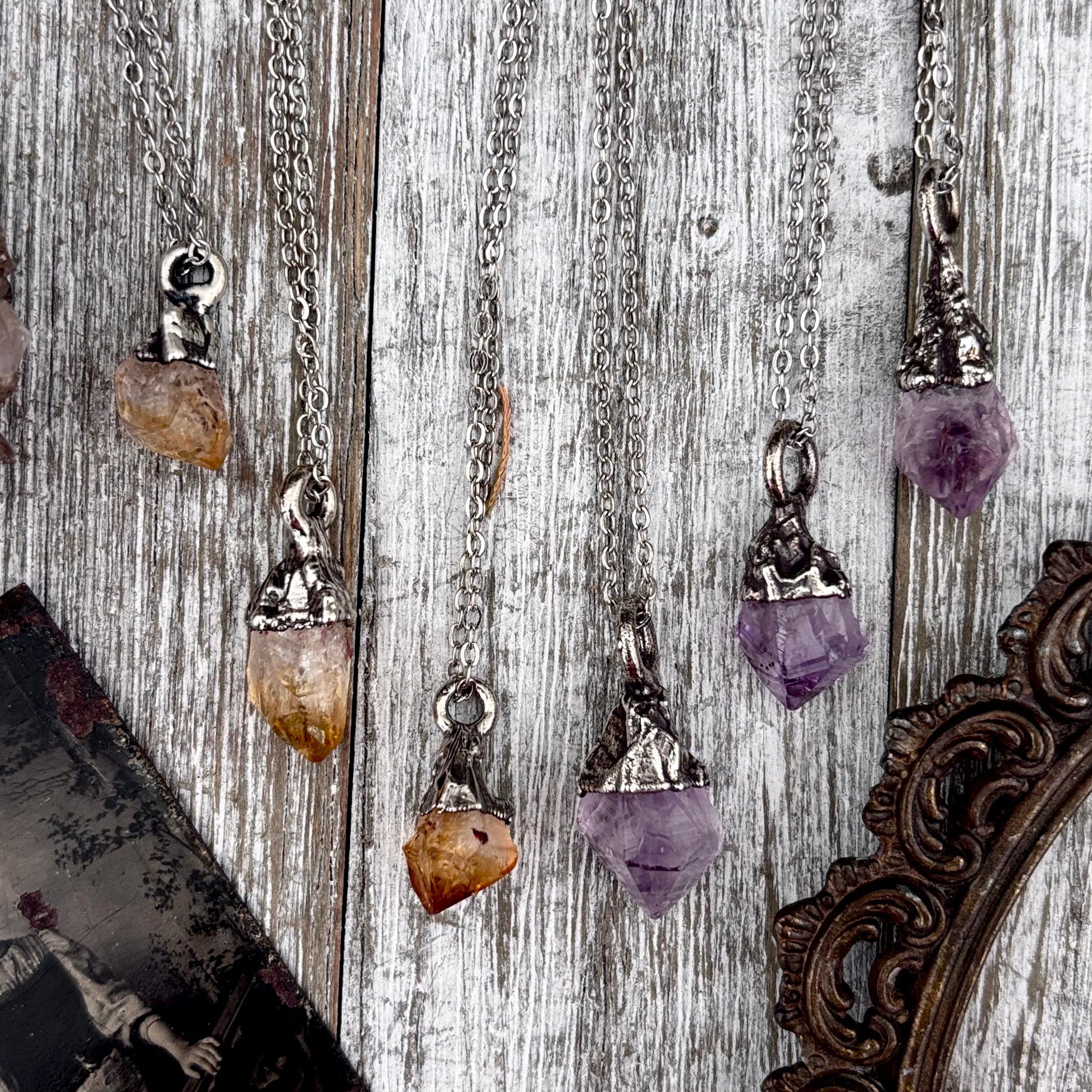 Dainty Raw Amethyst or Citrine Necklace in Silver/ Foxlark Collection