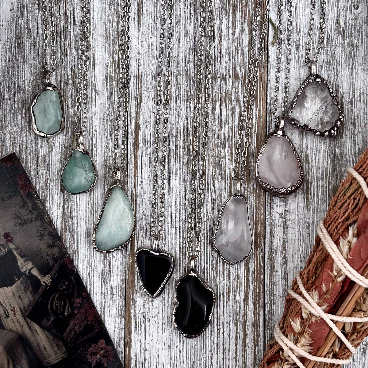 Dainty Foxlark pebble necklace featuring aquamarine, clear quartz, or black onyx in silver, from the Foxlark collection.