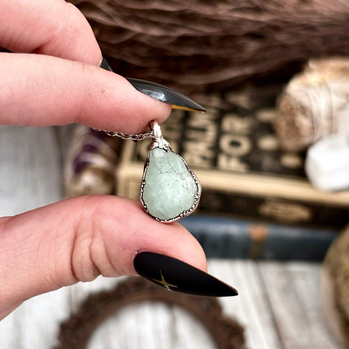 Dainty pebble necklace by FOXLARK with aquamarine, clear quartz, or black onyx in silver, from the FOXLARK collection.