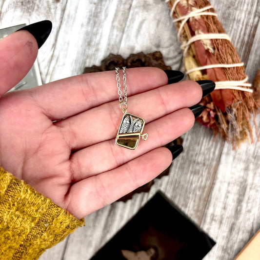 Tiny Talisman Collection - Sterling Silver Bronze Sardine Can Necklace Pendant