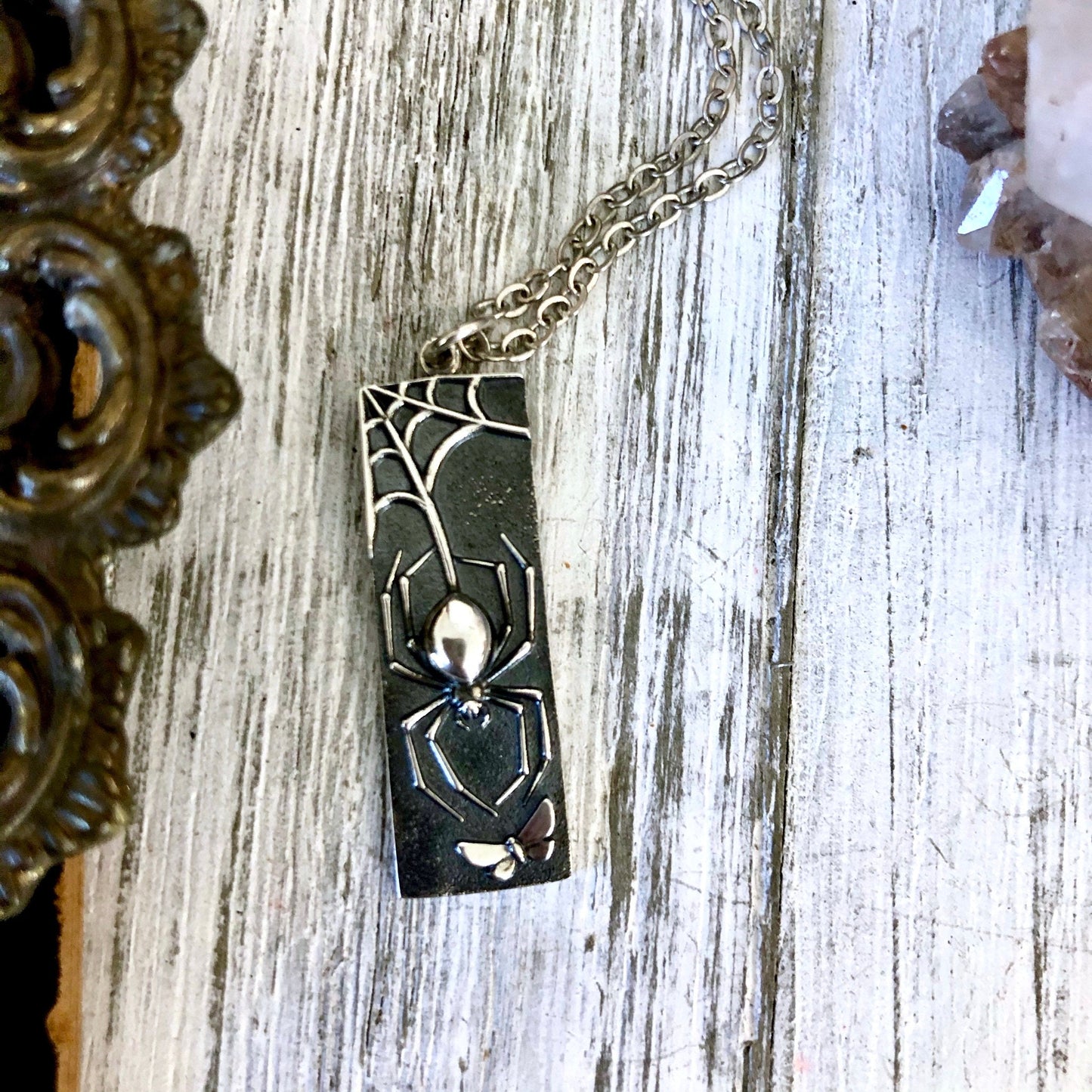 Tiny Talisman Collection - Sterling Silver Spider Necklace Pendant 32mm /.