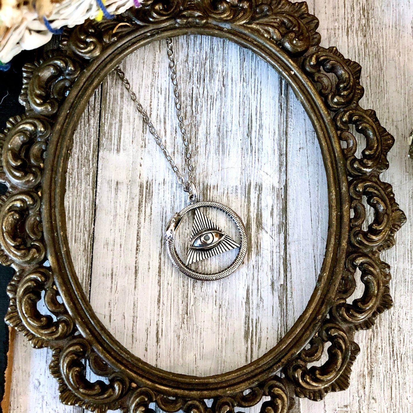 Tiny Talisman Collection - Sterling Silver All Seeing Eye and Ouroboros Necklace Pendant 21x21mm /.