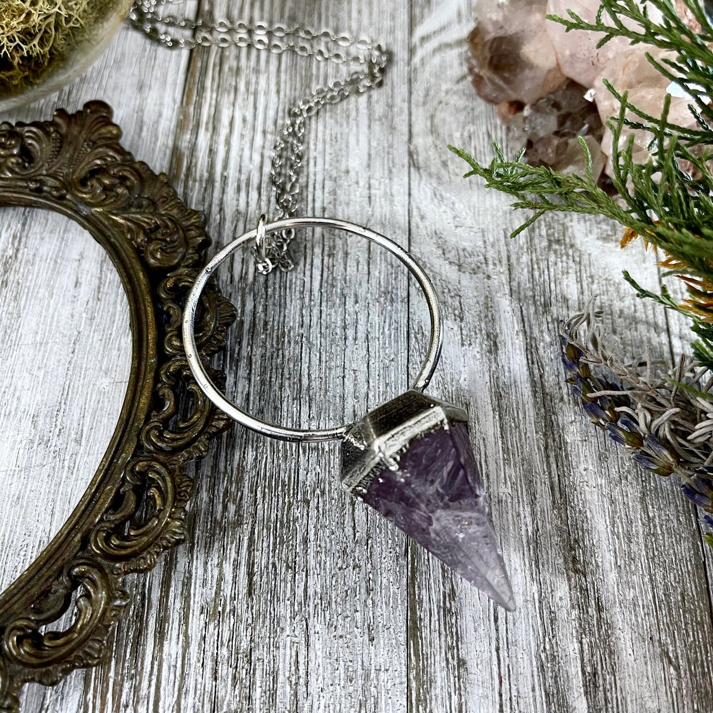 Amethyst Necklace, Crystal Jewelry, Crystal Necklaces, Crystal Pendulum, Etsy ID: 749750908, FOXLARK- NECKLACES, Gothic Jewelry, healing crystals, Jewelry, Necklaces, Pendulum Necklace, Purple Stone Jewelry, Raw Crystal Necklace, Silver Pendulum, Stone Pe