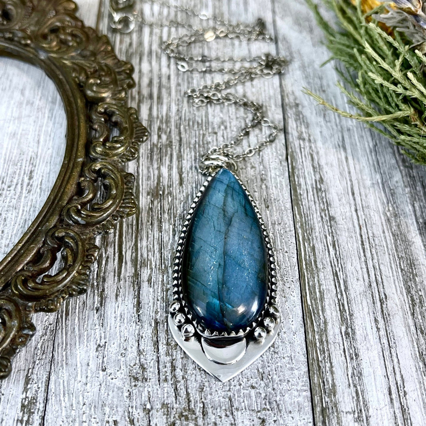 Midnight Moon Crystal Necklace - Labradorite Necklace in Sterling Silver -Designed by FOXLARK Collection/ Witchy Stone Jewelry.