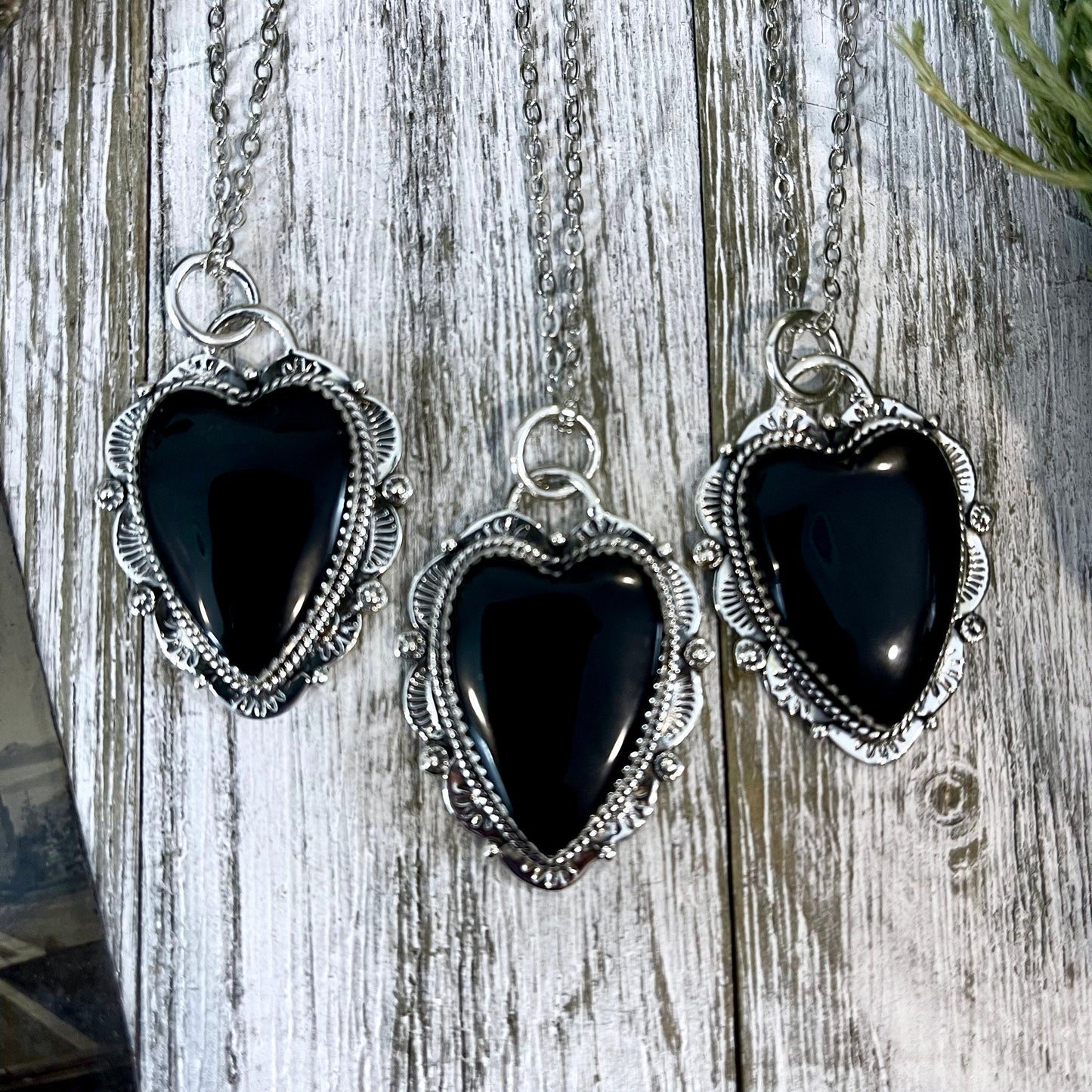 Black Onyx Crystal Heart Necklace in Sterling Silver -Designed by FOXLARK Collection / Witchy Necklace Goth Jewelry.