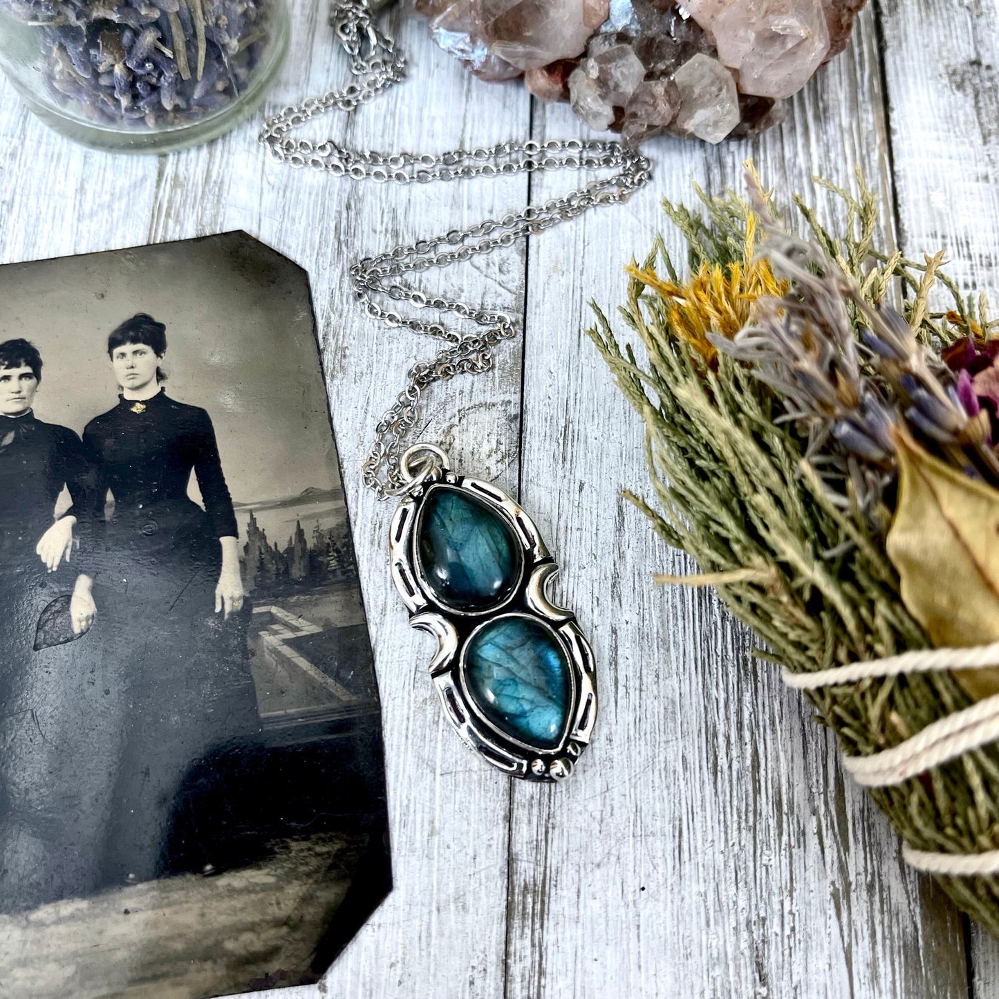 Mystic Moon Labradorite Crystal Statement Necklace in Sterling Silver / Designed by FOXLARK Collection.