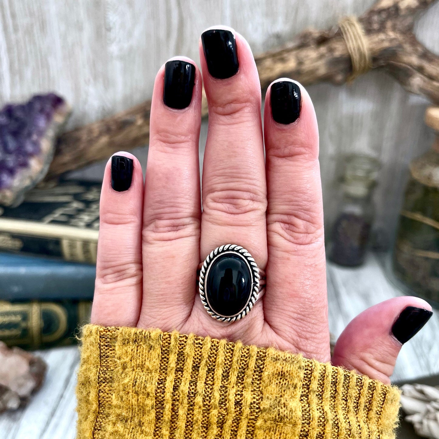 Size 8 9 10 Black Onyx Statement Ring Set in Sterling Silver / Curated by FOXLARK Collection.