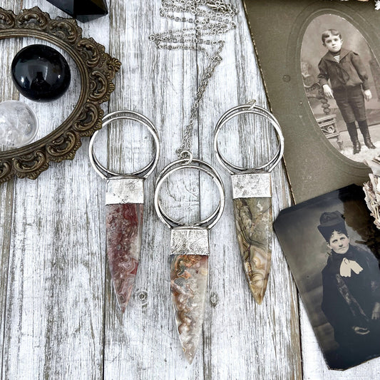 Crazy Lace Agate Necklace in Silver / Large Stone Necklace.