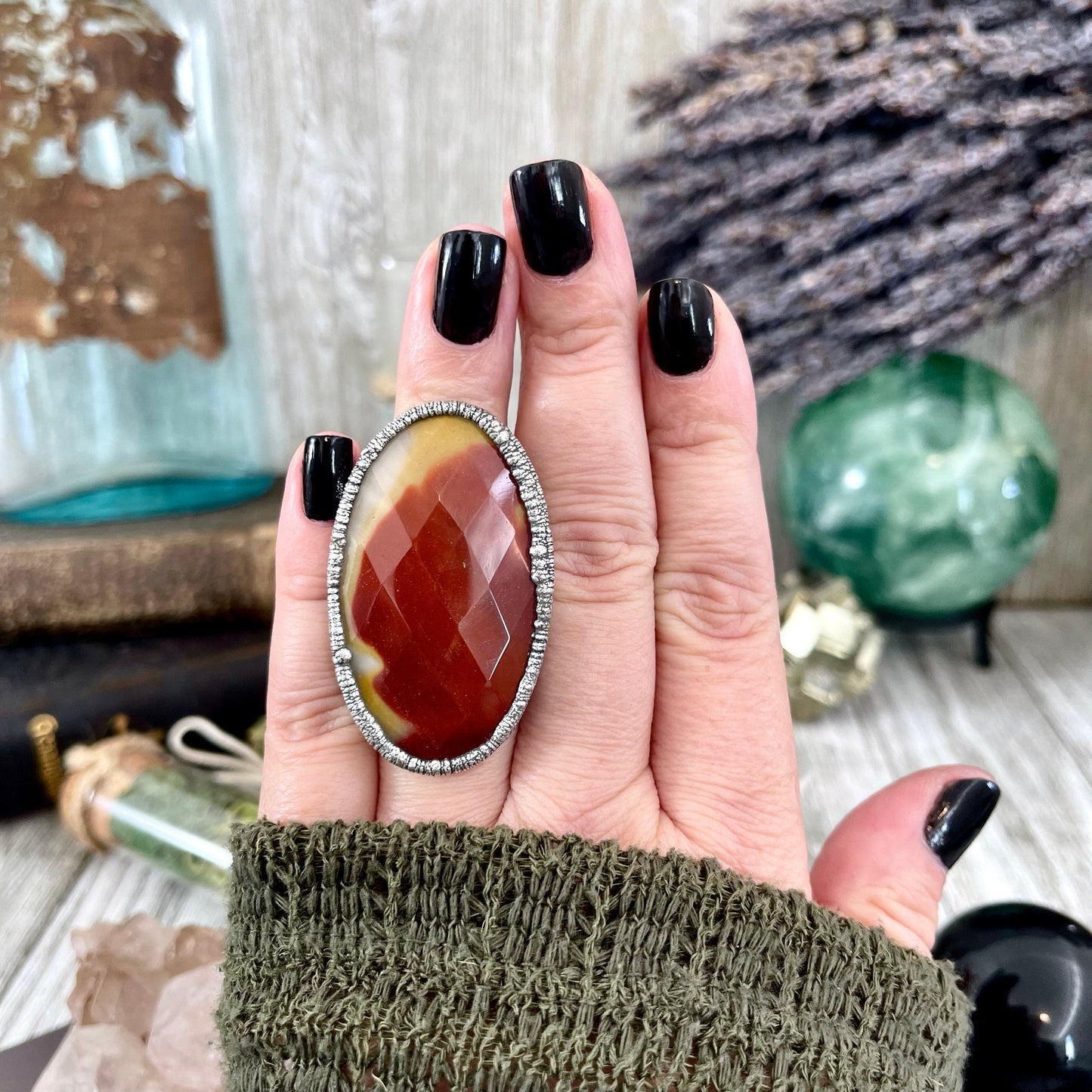 Big Bold Jewelry, Big Silver Ring, Bohemian Jewelry, Etsy ID: 1531387219, Foxlark Alchemy, FOXLARK- RINGS, Jewelry, large Stone Ring, Mookaite Ring, Red Stone Ring, Ring for Woman, Ring in Silver, Rings, Silver crystal ring, Silver stone ring, Statement J