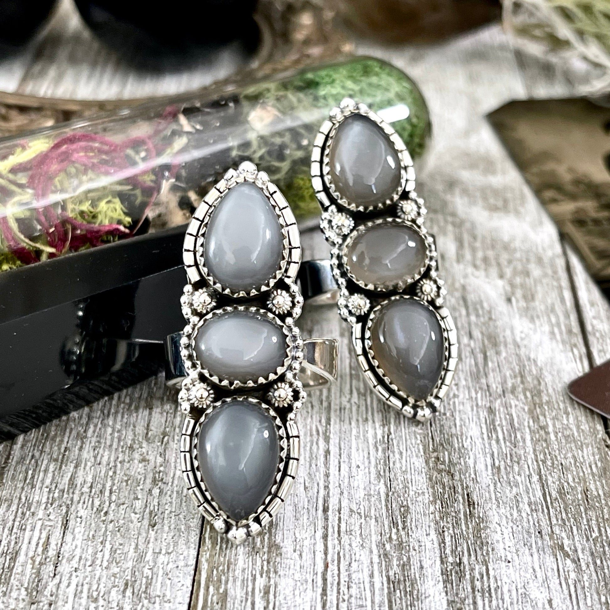 3 Stone Ring, Big Stone Ring, Bohemian Ring, Boho Jewelry, Boho Ring, Crystal Ring, Etsy Id 1064530524, Foxlark Alchemy, Foxlark- Rings, Gift For Woman, Grey Moonstone, Gypsy Ring, Jewelry, Rings, Statement Rings, Wholesale