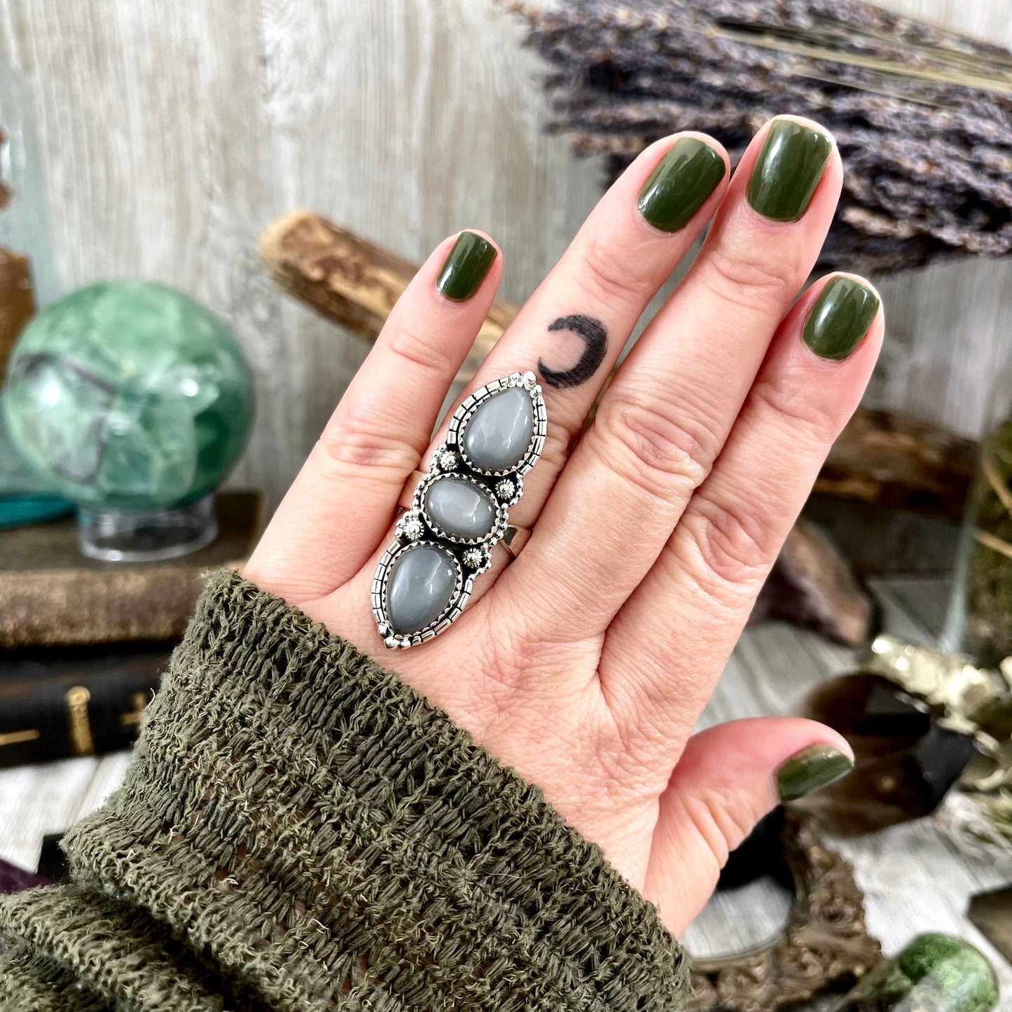 3 Stone Ring, Big Stone Ring, Bohemian Ring, Boho Jewelry, Boho Ring, Crystal Ring, Etsy Id 1064530524, Foxlark Alchemy, Foxlark- Rings, Gift For Woman, Grey Moonstone, Gypsy Ring, Jewelry, Rings, Statement Rings, Wholesale